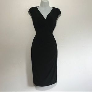 Lauren / Ralph Lauren Ruched Black V Neck Dress 10